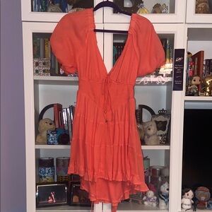 Free People Perfect Day Mini Dress | Pink/Coral Puff Sleeve Dress